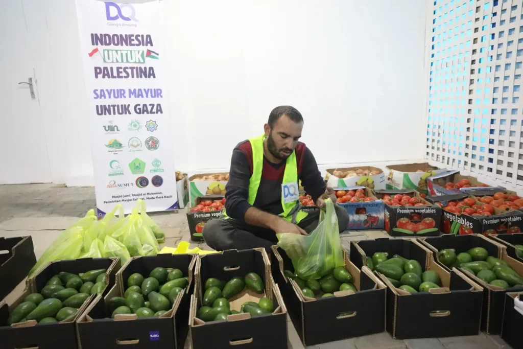 bantuan sayur untuk keluarga Gaza